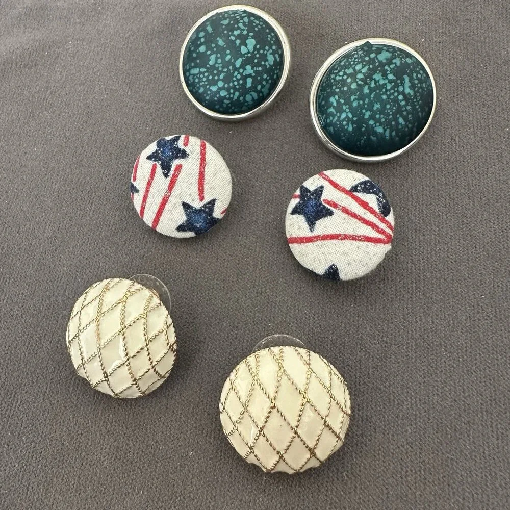 Lot 3 Pairs Mixed Vintage Earrings Multicolor Round Post‎ Stud Fashion Button